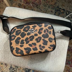 Coach cheetah print camera cross body bag